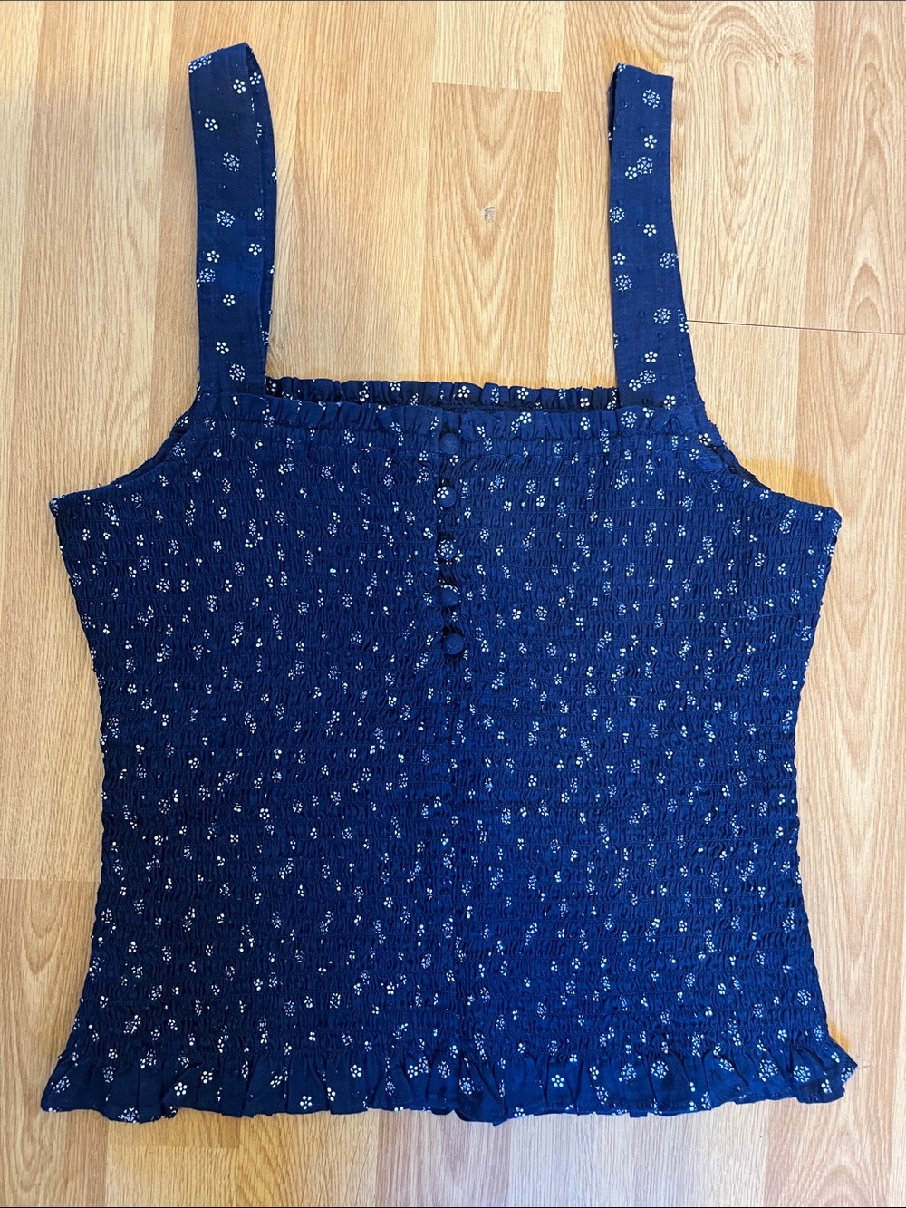Madewell Smocked Navy Floral Square-Neck Tank Top